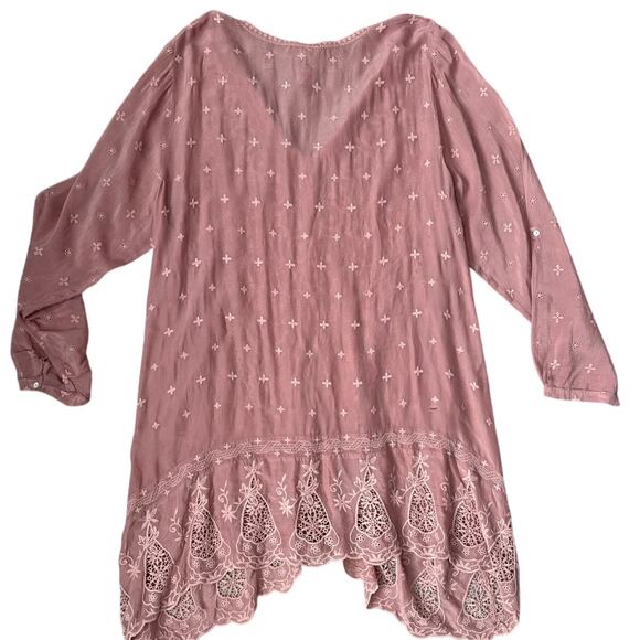 Johnny Was Plus V-Neck Embroidered Tab Sleeve Midi Dress Dusty Rose Size 2X - Picture 7 of 12